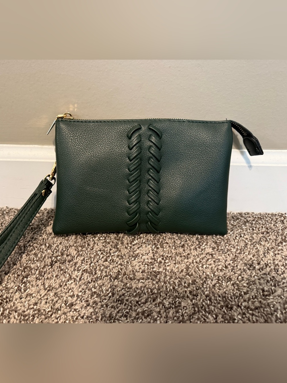 Dark Green Leather Wristlet Clutch